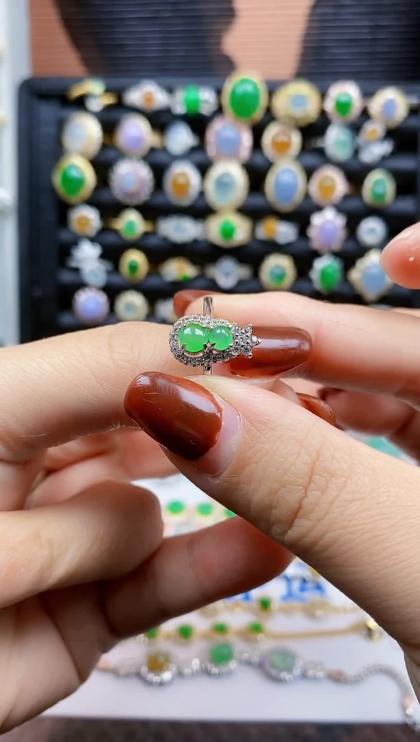 银S925镶嵌戒指翡翠345