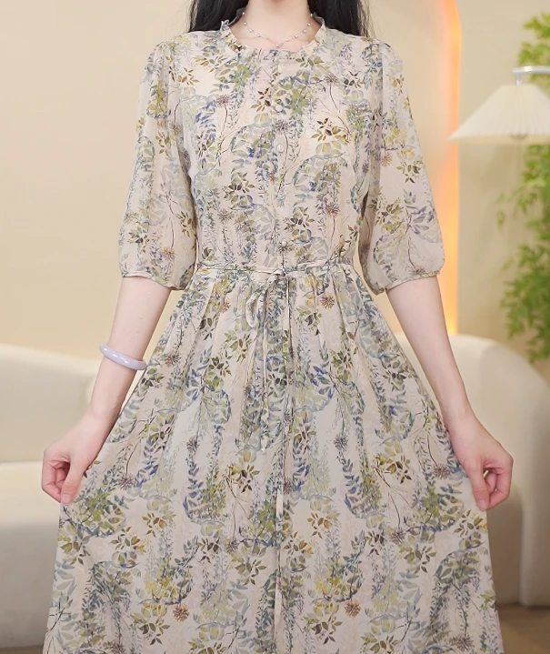 2025夏季新款时尚收腰春意盎然气质显瘦女士连衣裙#0468