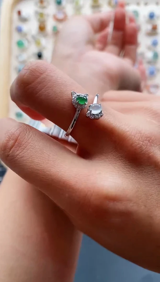 【闪购商品】翡翠戒指银S925镶嵌缅甸天然A货翡翠222 10+9