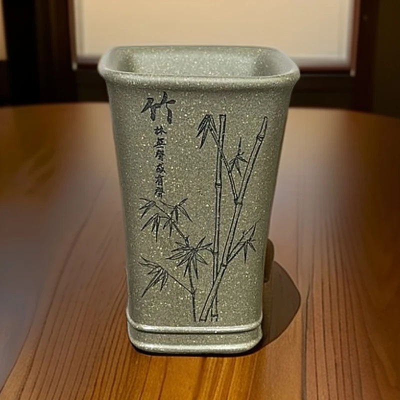 正宗真品手工紫砂杯段泥方杯全手工梅兰竹菊泡茶杯茶具紫砂茶杯