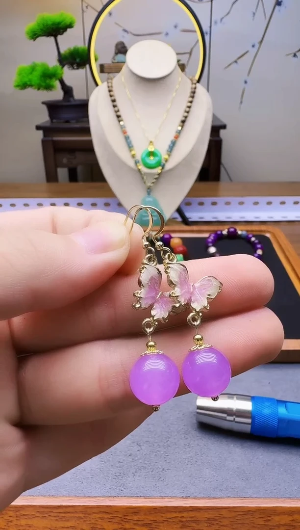 14K金镶嵌翡翠耳饰E48