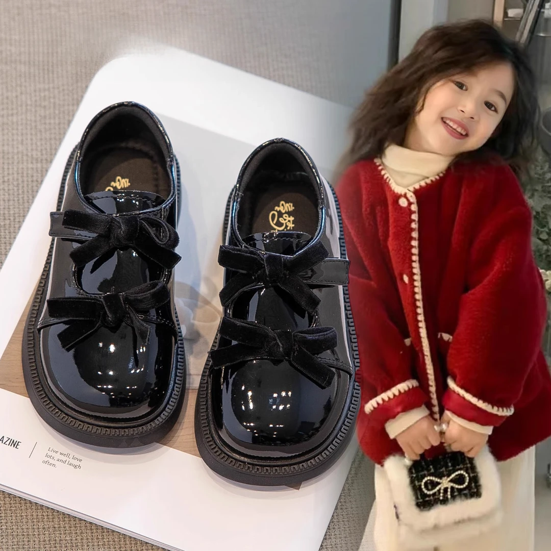 女童公主鞋2025新款春季儿童小黑皮鞋软底大童鞋子英伦风玛丽珍鞋