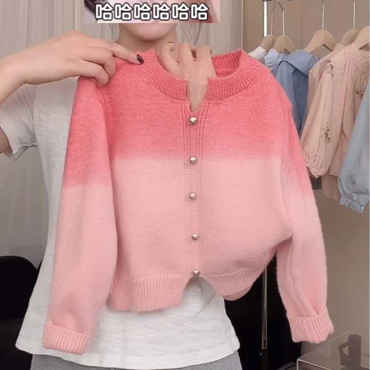 【现货】女童秋季渐变风针织上衣女宝宝休闲韩版单排扣毛衣