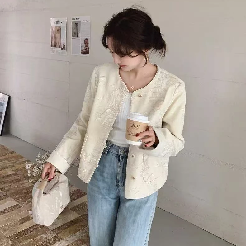 新中式国风减龄刺绣提花盘扣小香风外套精致优雅设计感百搭上衣