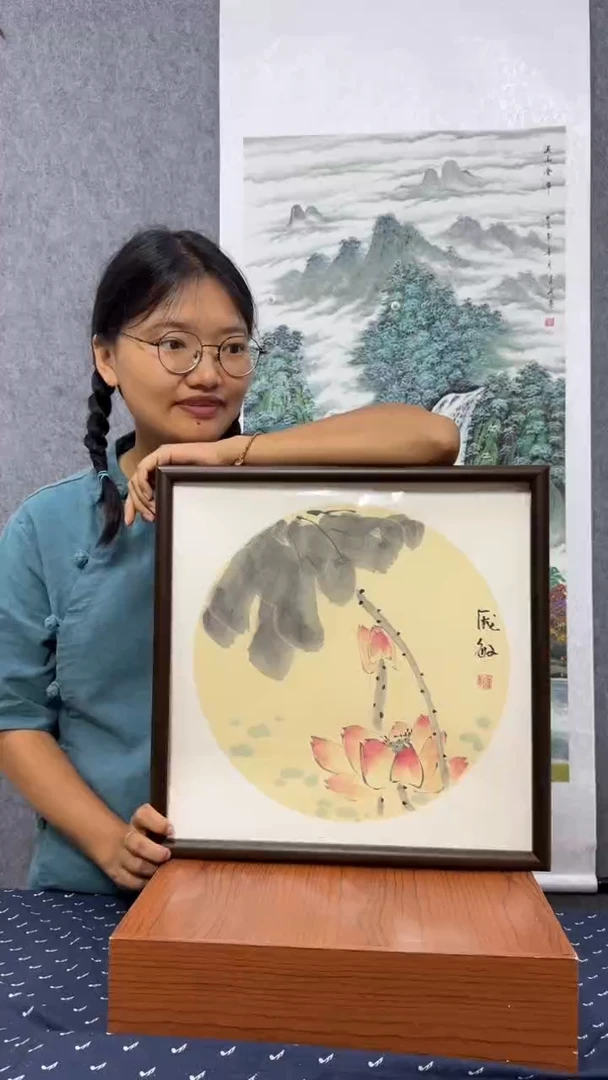 国画纯手绘清荷图41×41cm