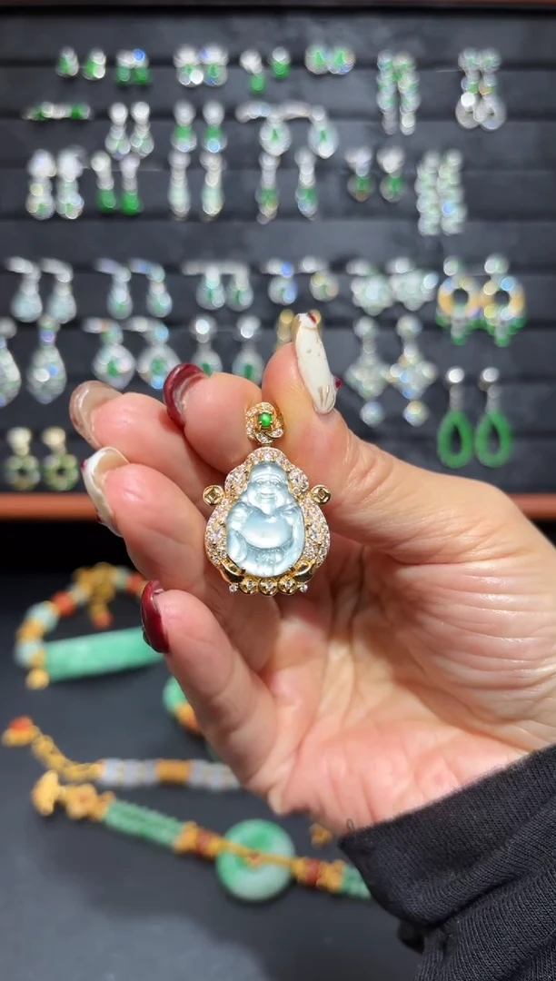 【闪购商品】翡翠颈饰银S925镶嵌财神/支持复检/一件