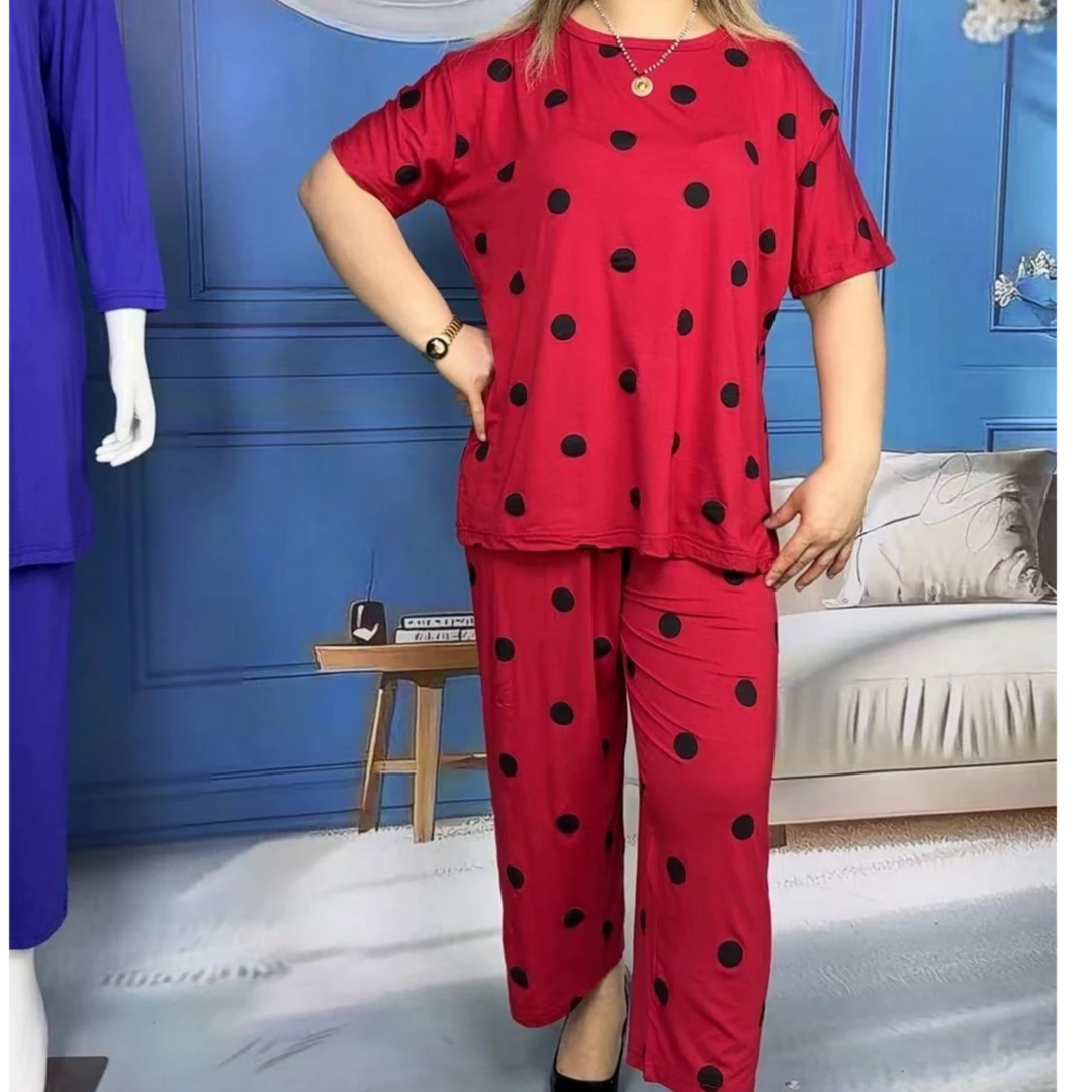 莫代尔套装睡衣家居服舒适睡衣圆领点点款舒适莫代尔睡衣休闲夏季