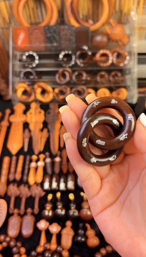 雷枣木玉化  双面镶银五雷五路乾坤圈  2.5