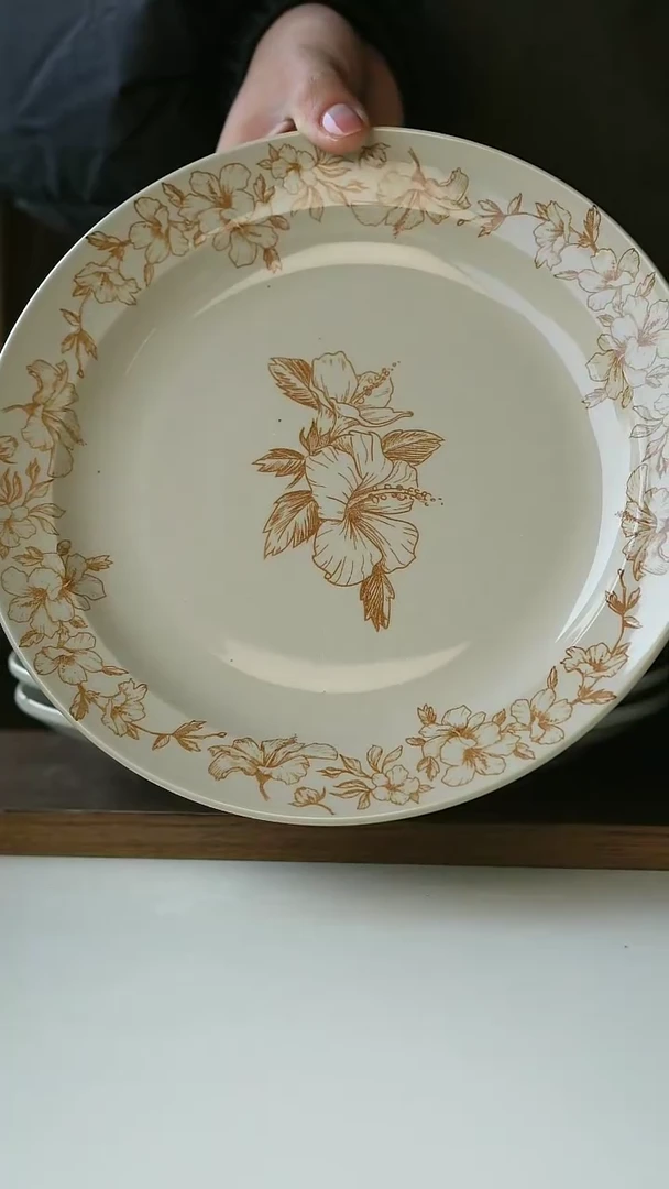 【闪购商品】陶瓷中古棕色晚香主菜盘23cm@4-2@