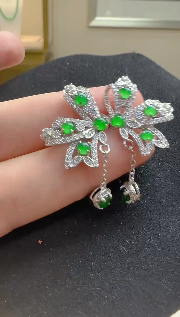 【闪购商品】翡翠耳饰银S925镶嵌多样性发货拍一发一