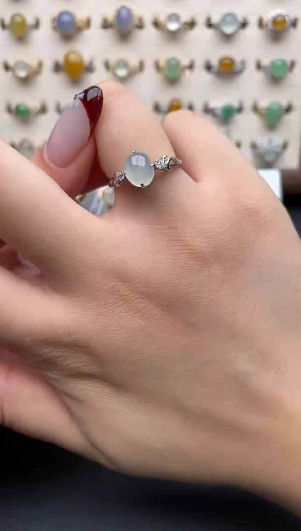 银S925镶嵌戒指翡翠一物一证一礼盒