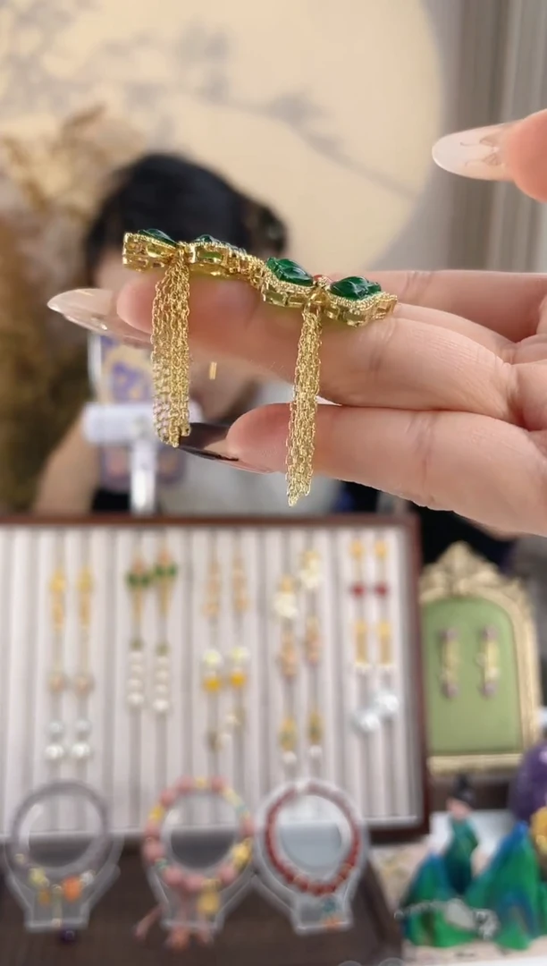 铜合金925银无1-2 绿色蝴蝶耳钉