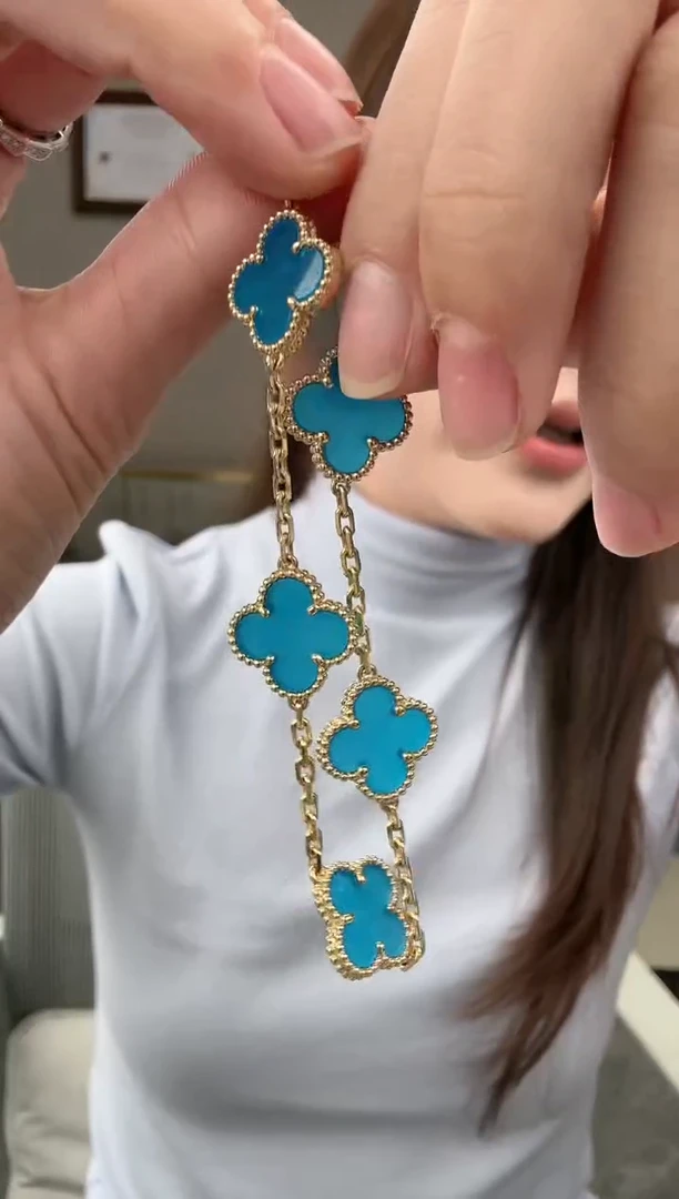 【闪购商品】玛瑙/玉髓蓝五花手链18K金镶嵌【高定版】11克以上