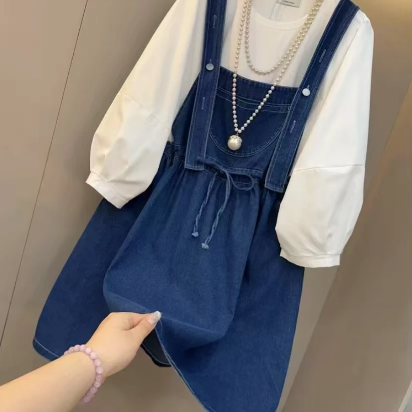 053背带裙牛仔裙背带裤长袖洋气时尚套装百搭连衣裙休闲风日式