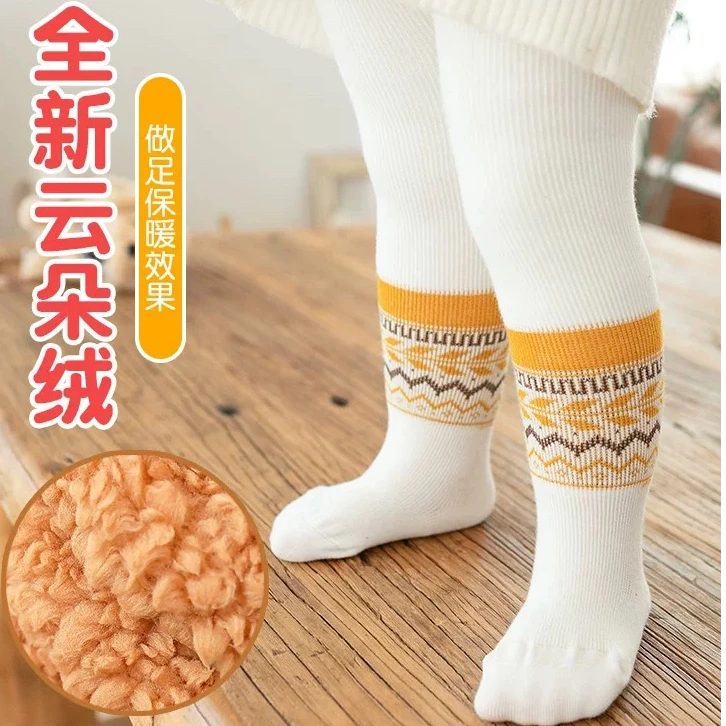 女童打底裤公主风加绒加厚儿童新款连裤袜韩系纯色宝宝冬季打底袜