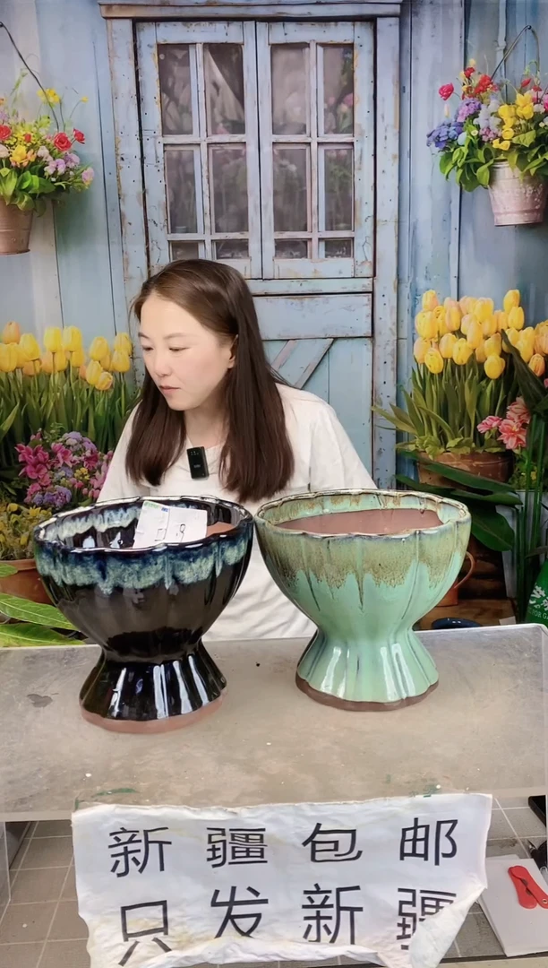 022酒杯型陶盆两个装  口18高17