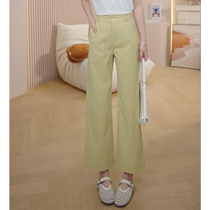 柠檬黄薄款直筒九分裤女2025新款爆款高腰宽松显瘦休闲裤B551