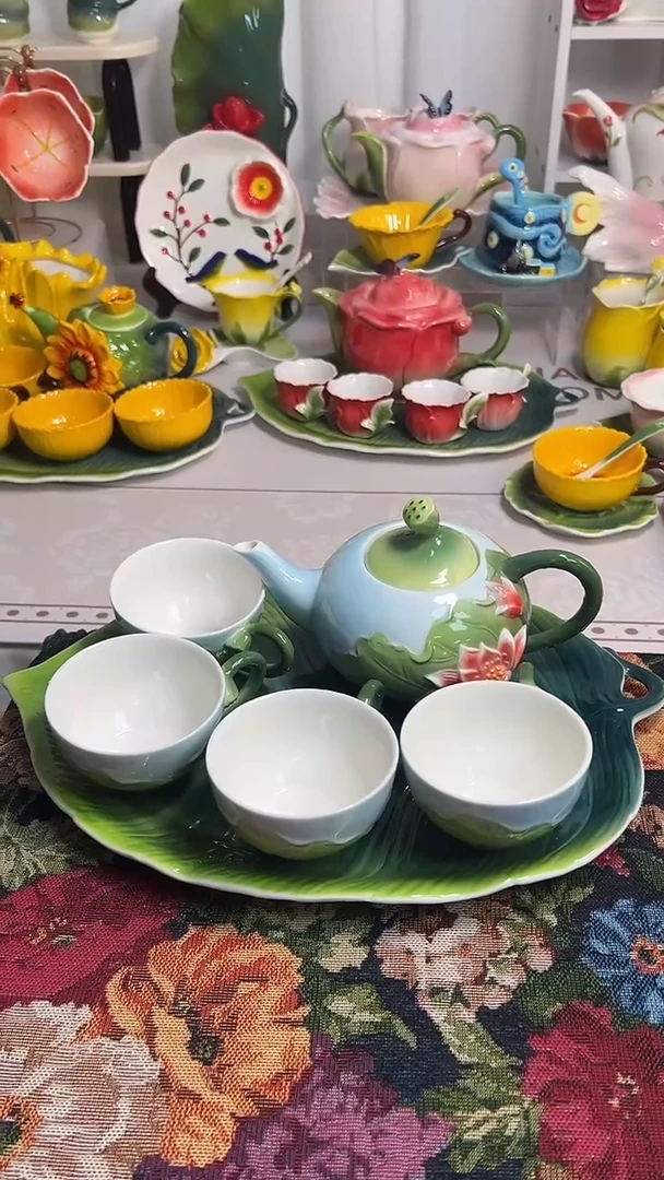 瓷荷叶茶具整套,,,