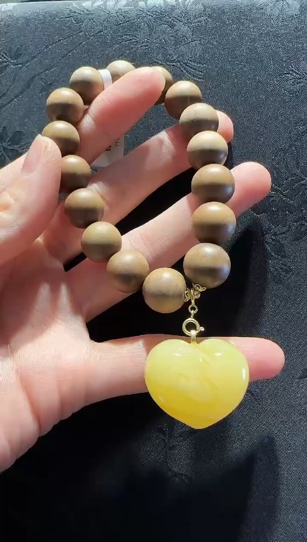 手绳蜜蜡18K金镶嵌爱心