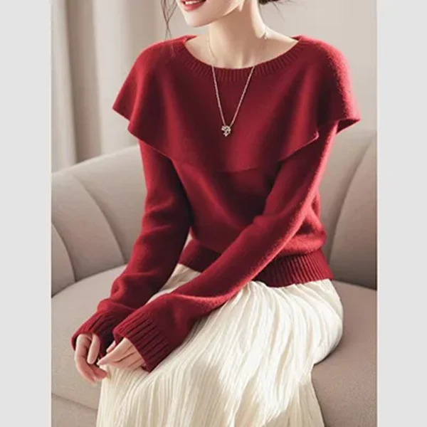 安可拉红色针织衫上衣洋气时髦气质小香风高级感女2024年秋季