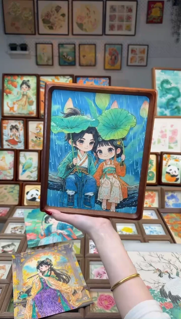 国画荷花男孩女孩 手绘国画10