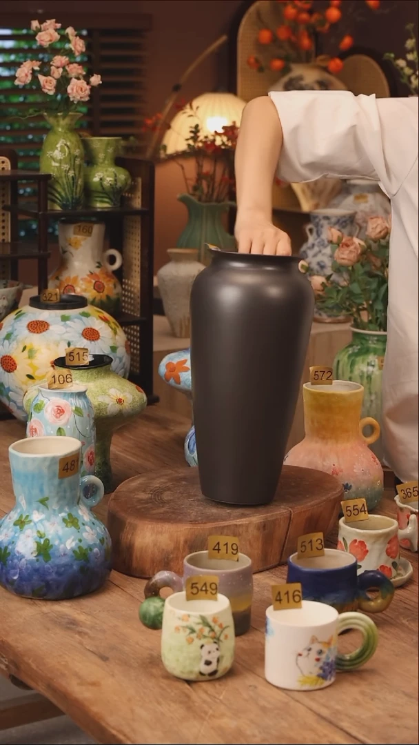 陶瓷203景德镇设计师手作花器摆件侘寂风