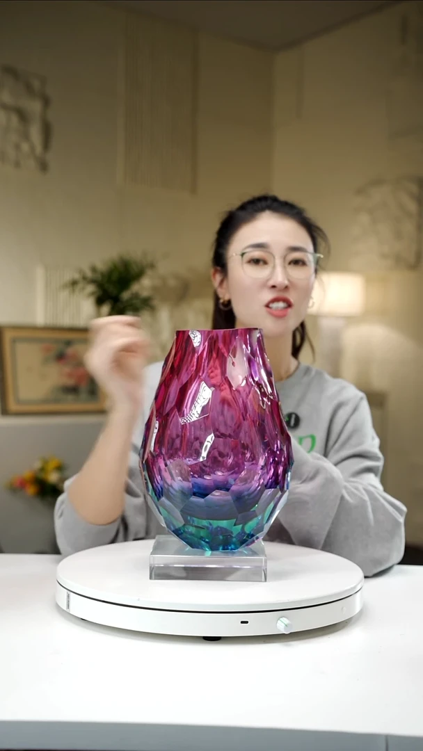 手工艺品琉璃金红蓝凹面花瓶带底座