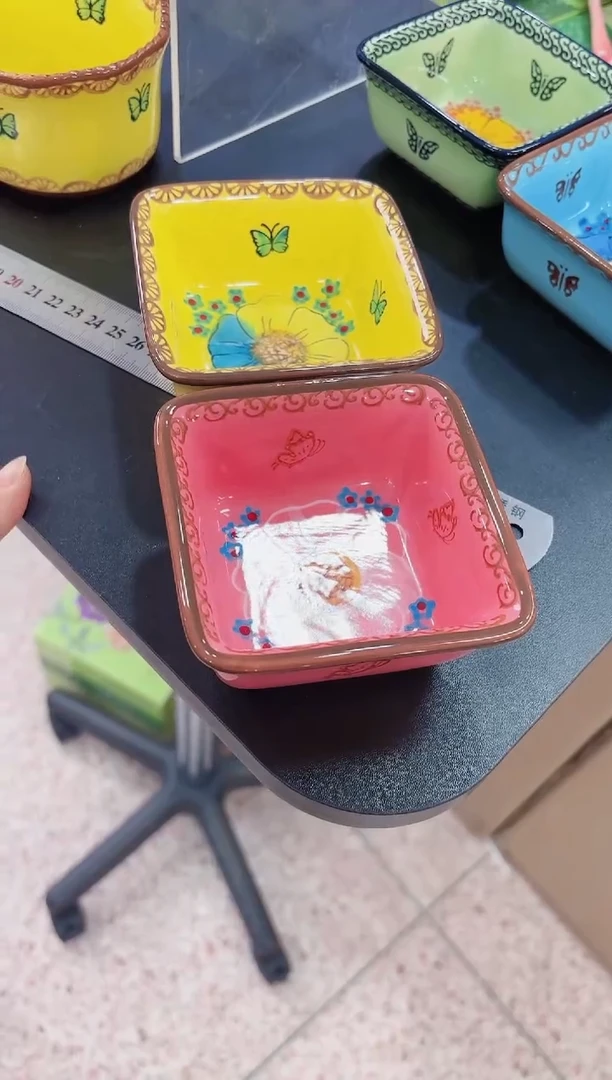 瓷四方烤碗两个-（黄+樱花）