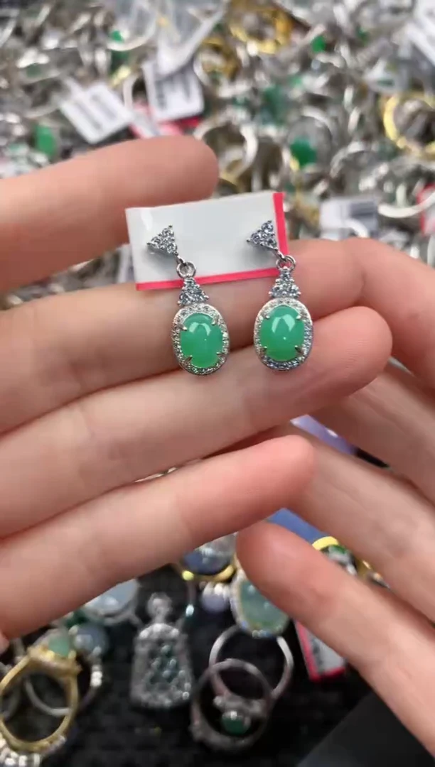 银S925镶嵌戒指翡翠12  5