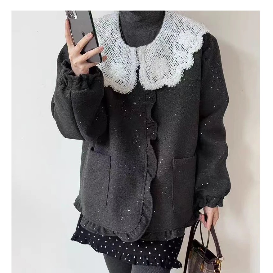 【峥儿专属】娃娃领木耳边时尚外套 397