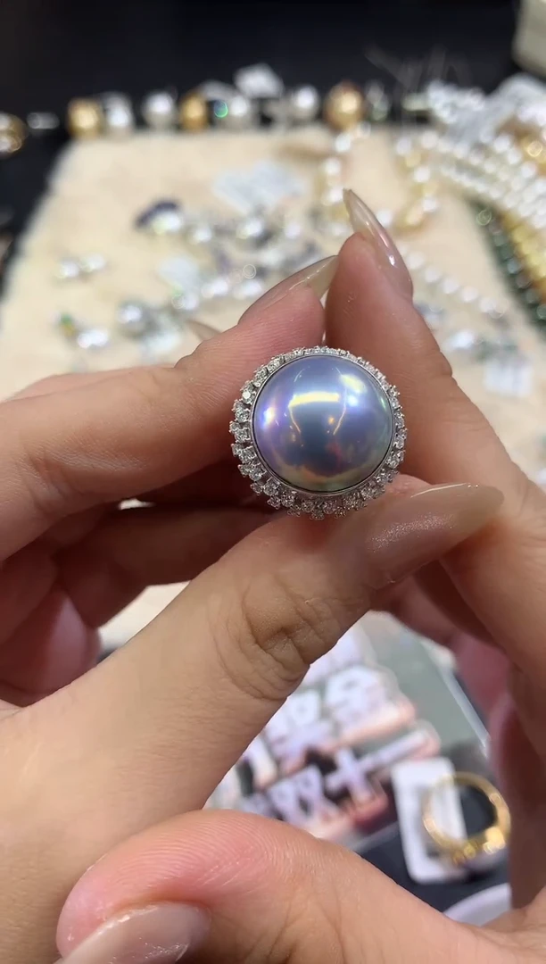 18K金镶嵌戒指拼合珍珠（马贝珠）E376|16800