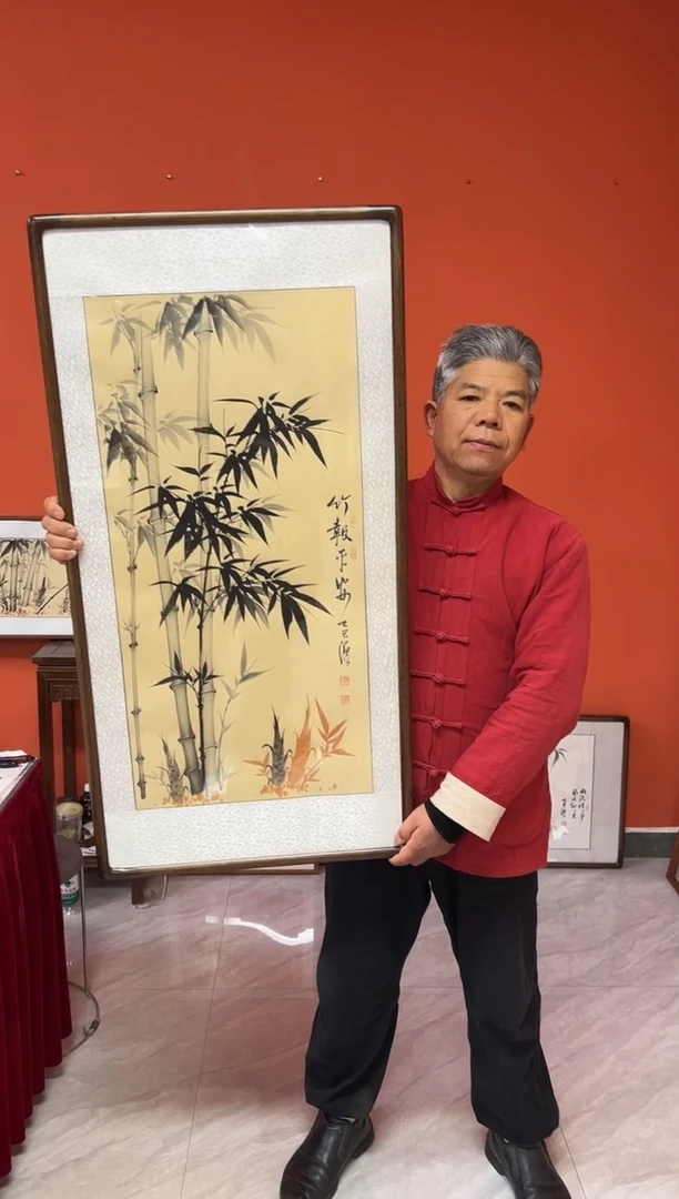 书法张富民手绘作品/竖幅 竹报平安//50*100cm