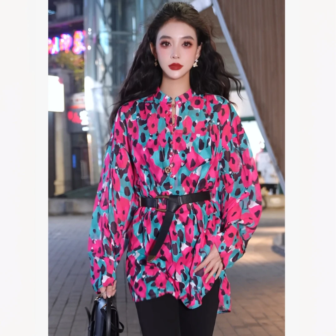 AMASS/阿玛施新款法式狂欢百搭复古印花度假风透视衬衫女5301079