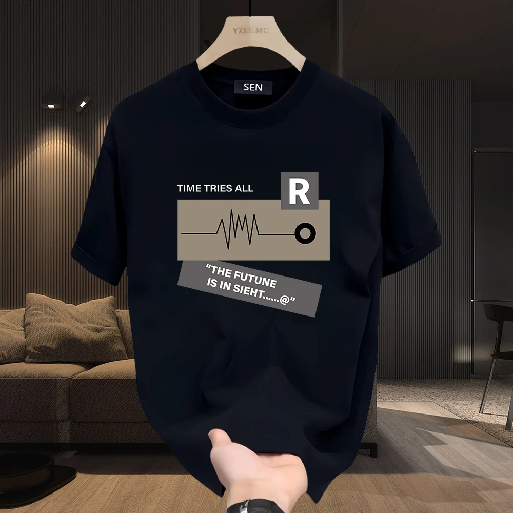 2025夏季美式潮牌男士纯棉T恤圆领上衣印花时尚宽松休闲短袖上衣