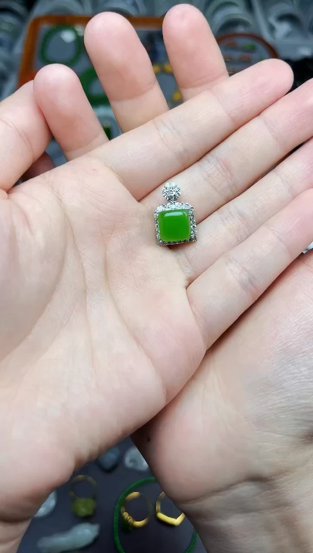 颈饰银S925镶嵌和田玉方糖06