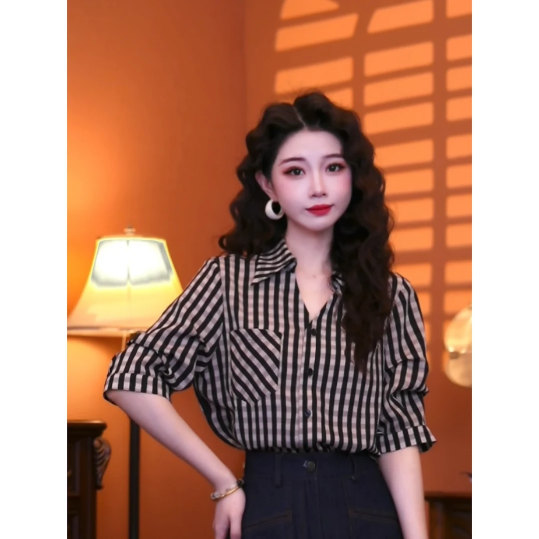 蒋肉肉【黑巧】港味复古时尚气质短袖上衣02154