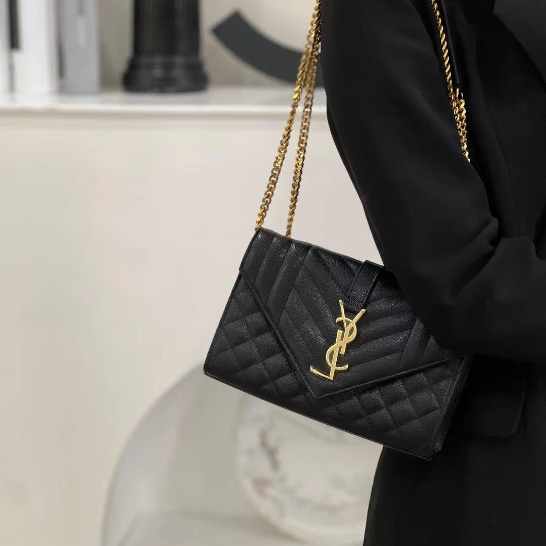 99新 YSL/圣罗兰 ysl 新款信封小号黑金 /优品