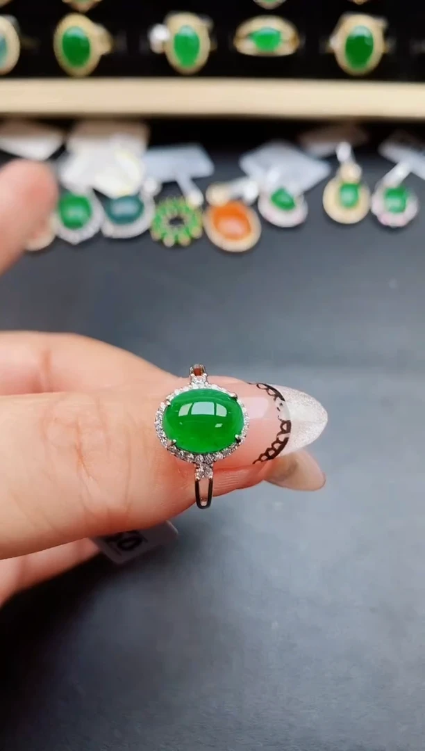 翡翠戒指银S925镶嵌50805