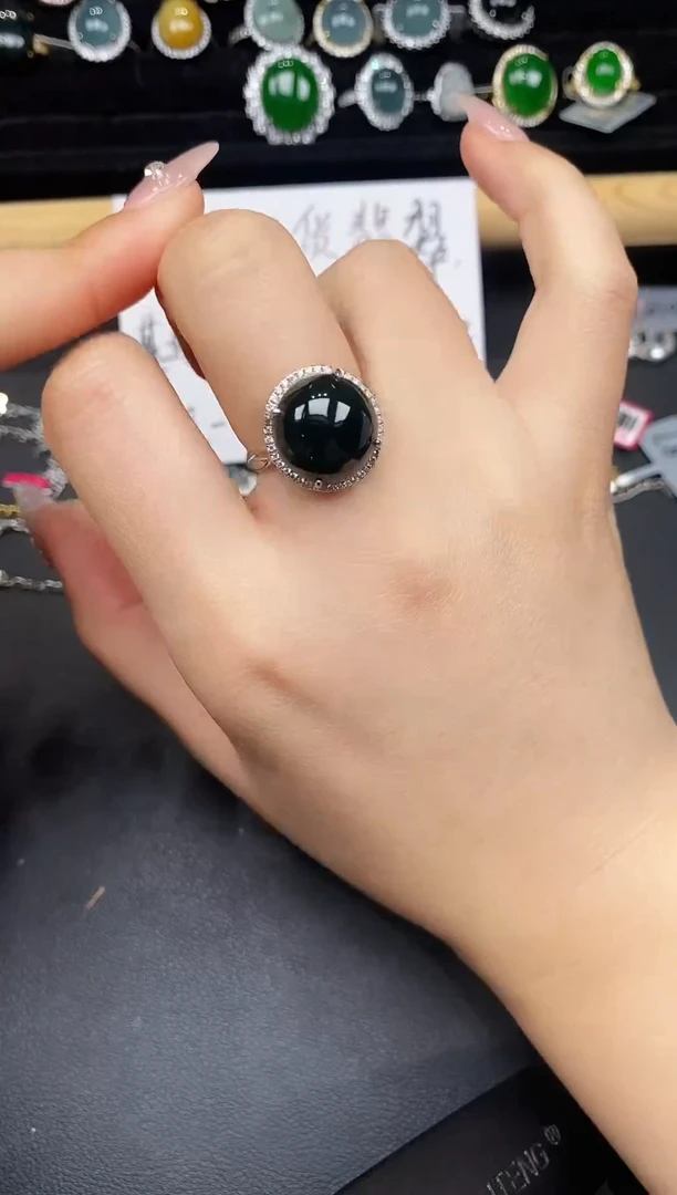 银S925镶嵌戒指翡翠78375