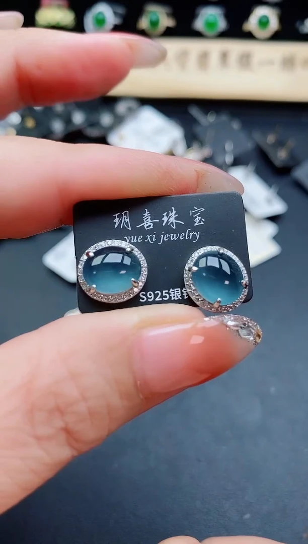银S925镶嵌翡翠耳饰508