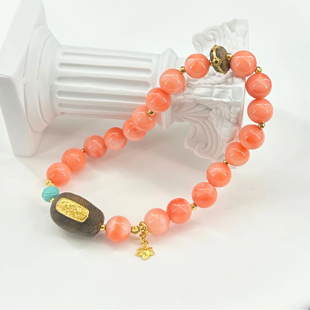 【多吉卓玛】珊瑚DIY手镯 珊瑚约6mm+深色 DIY0126