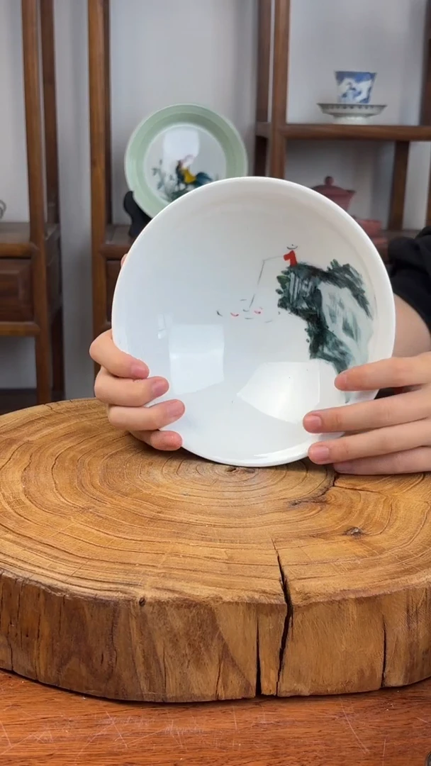 瓷片景德镇手绘釉中彩（食品级）大斗笠碗741