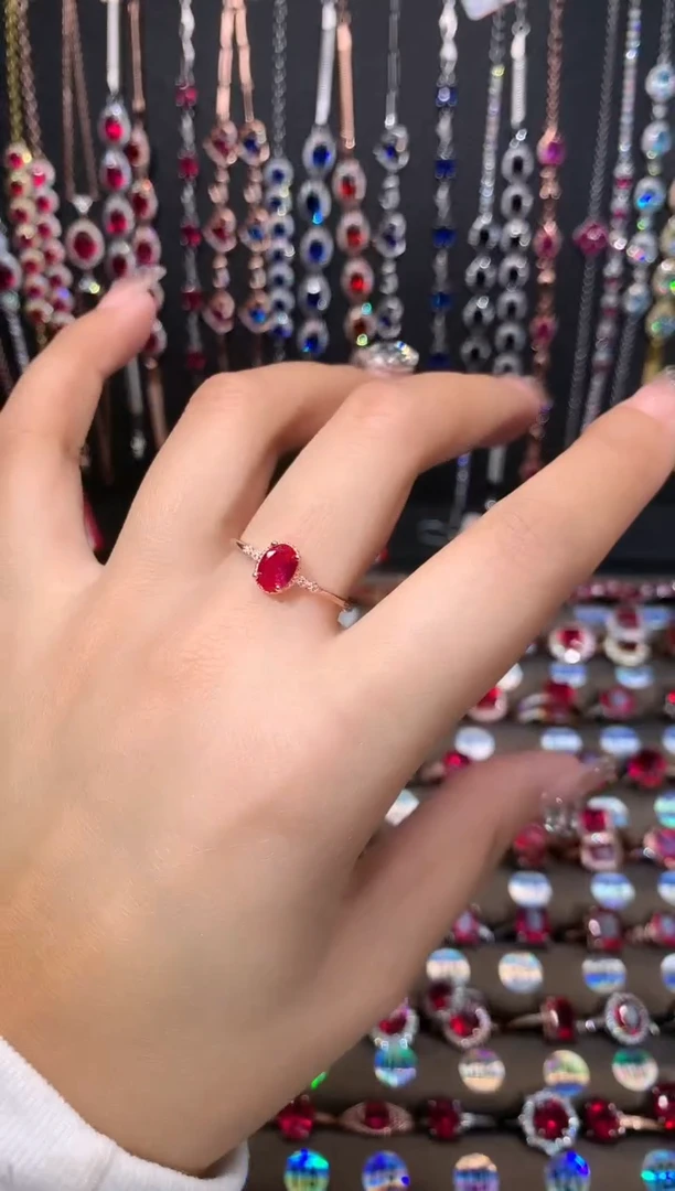 【闪购商品】红宝石戒指银S925镶嵌玫瑰金