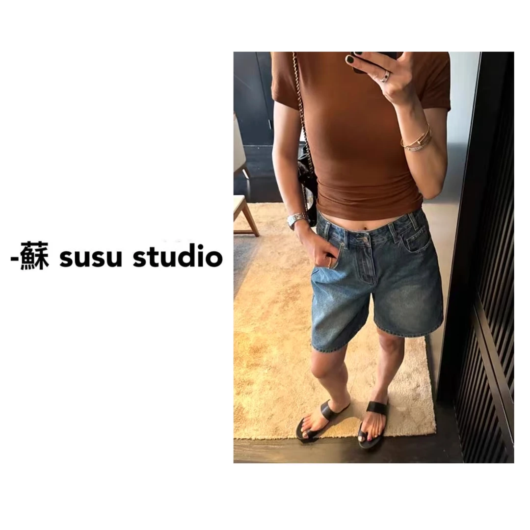 2025夏季新款牛仔短裤女高腰宽松慵懒松弛感阔腿五分裤