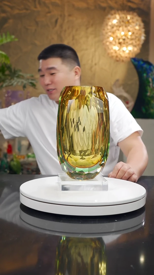 摆件福利琥珀绿切面花瓶