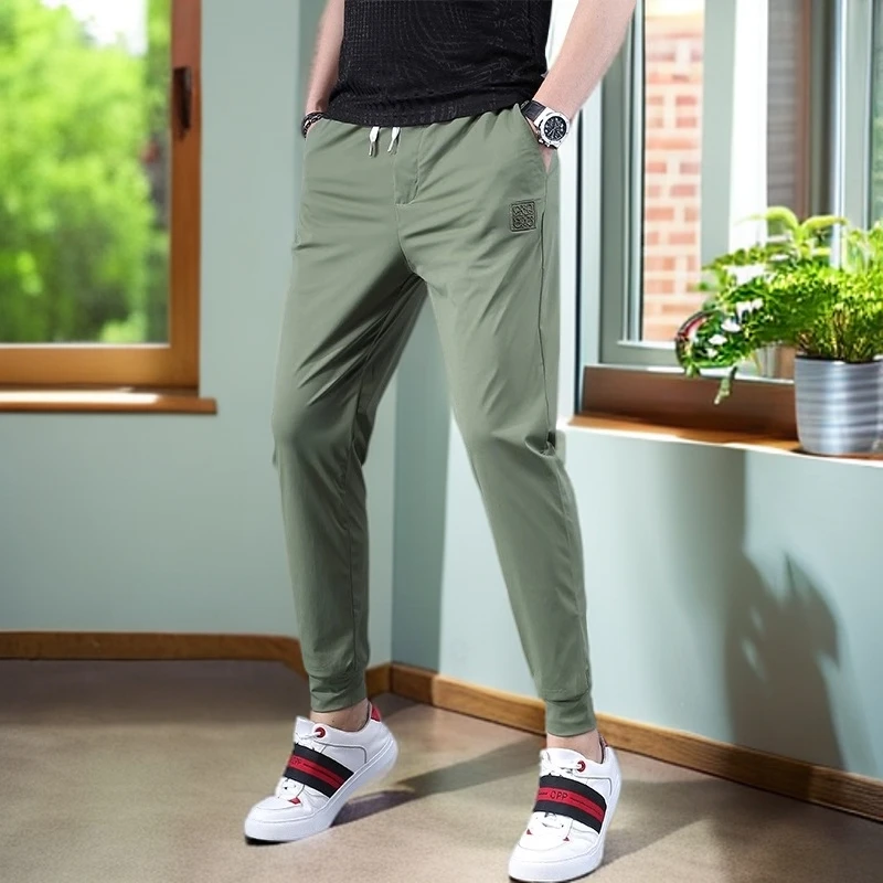 娜罗普西男士高弹力冰丝裤男夏季超薄束脚运动裤休闲裤子男速干裤