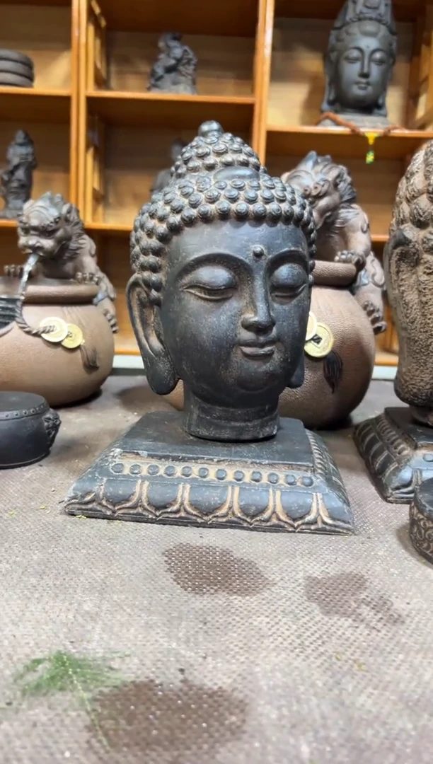 陶土【火山泥】小佛首+莲花底座