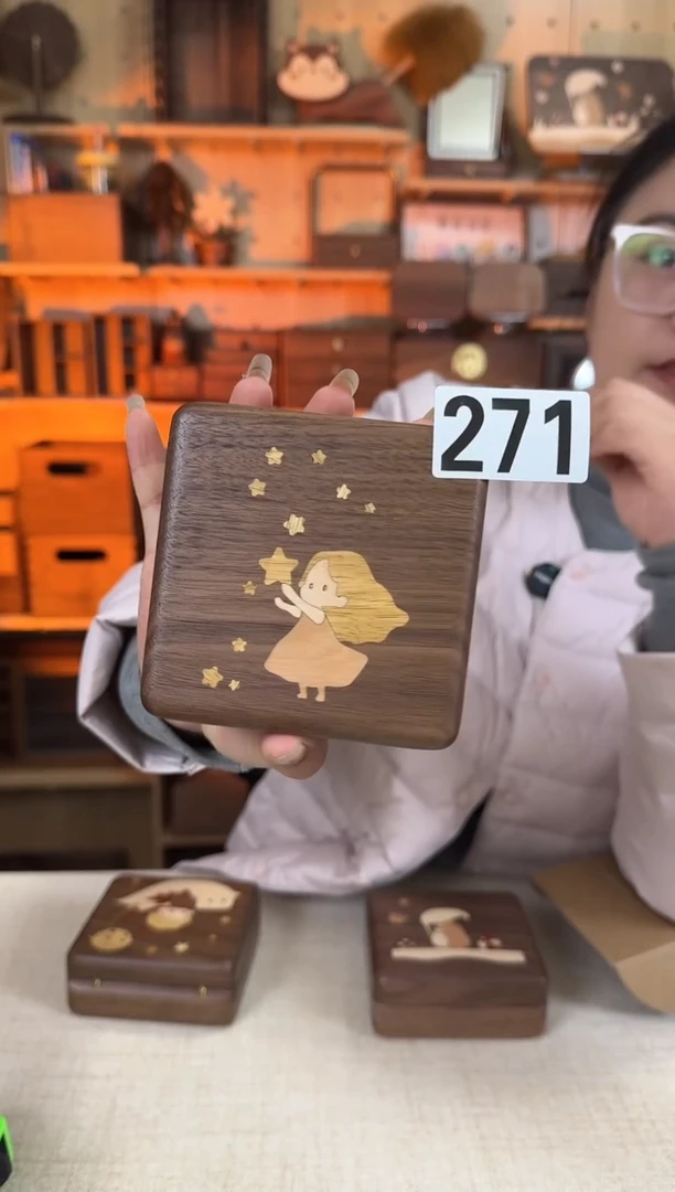 木271北美黑胡桃单层小女孩镶嵌首饰盒