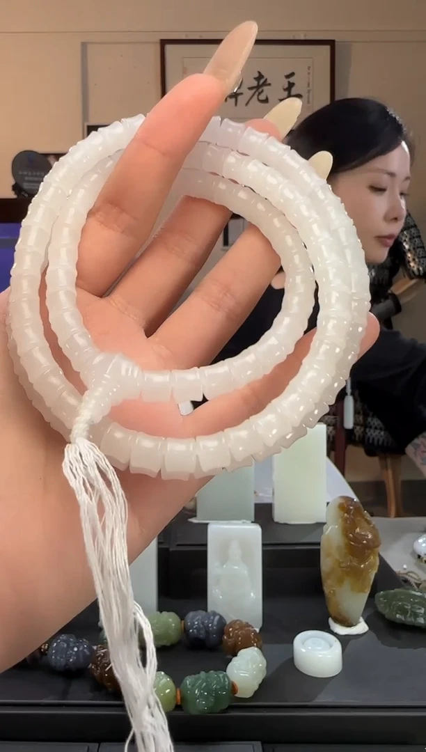 颈饰未镶嵌和田玉白玉竹节长链