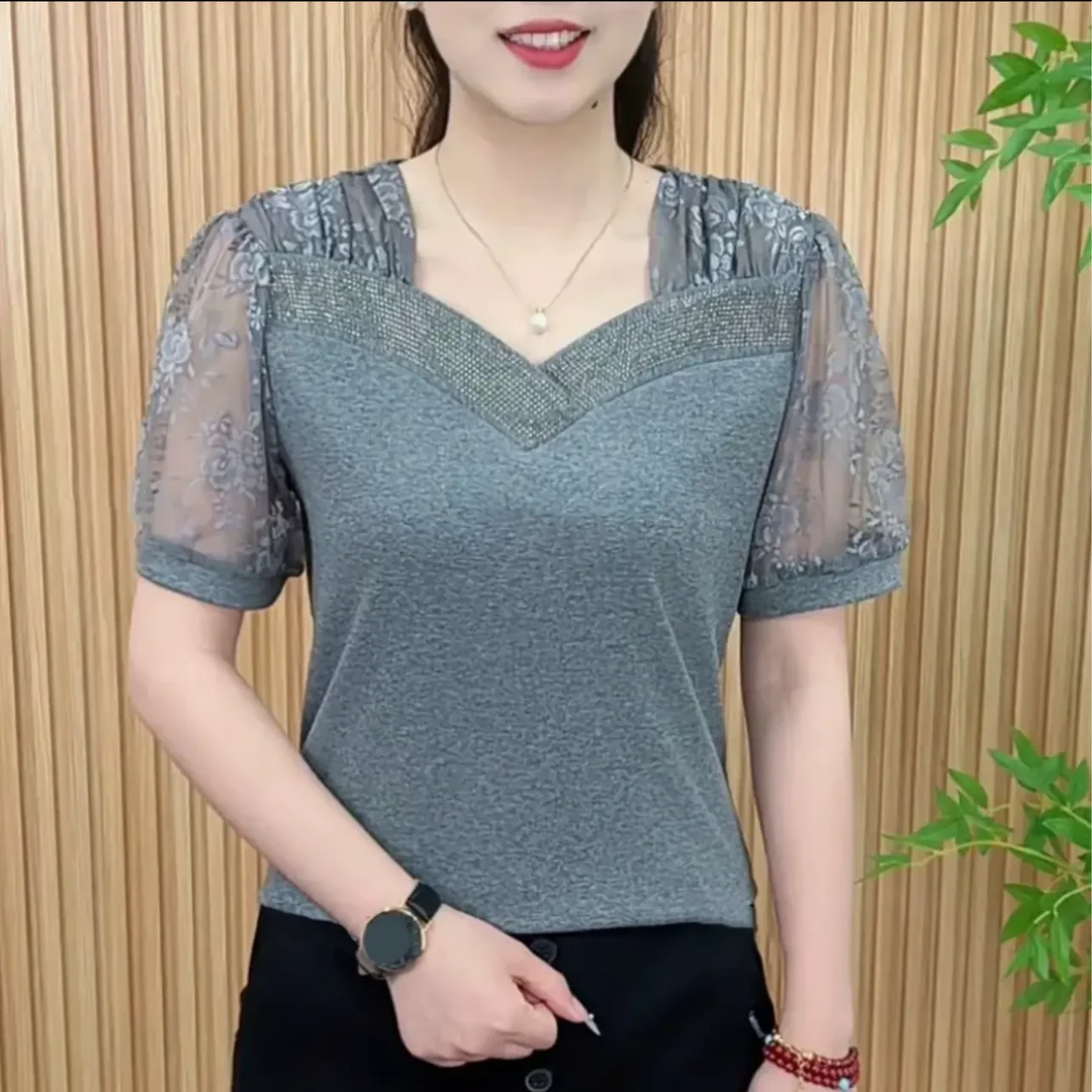 常规款宽松型洋气百搭时尚衬衫气质蕾丝边显瘦小衫春夏雪纺衫943